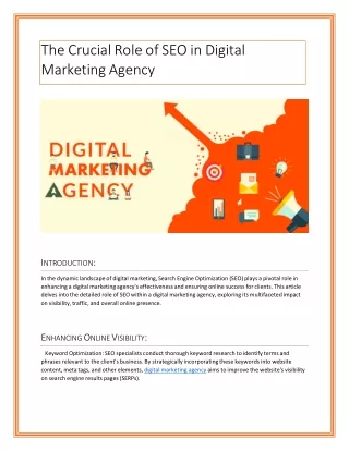 The Crucial Role of SEO in Digital Marketing Agency