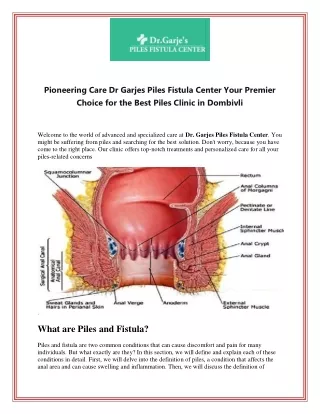 Pioneering Care Dr Garjes Piles Fistula Center Your Premier Choice for the Best Piles Clinic in Dombivli
