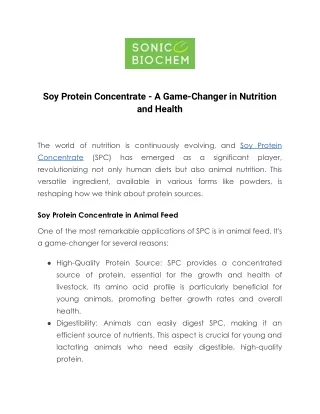 Soy Protein Concentrate - A Game-Changer in Nutrition and Health