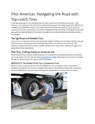 Pilot Americas: Navigating the Road with Top-notch Tires