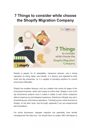 7 Things to consider while choose the Shopify Migration Company