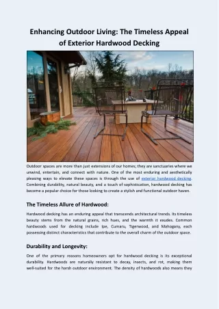 Enhancing Outdoor Living: The Timeless Appeal of Exterior Hardwood Decking