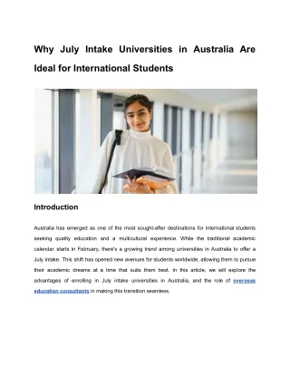 Why July Intake Universities in Australia Are Ideal for International Students