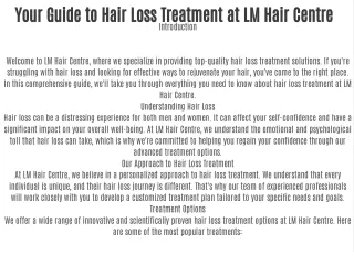 Your Guide to Hair Loss Treatment at LM Hair Centre